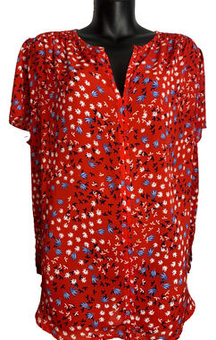 Fun 2 Fun Women's 2x V-Neck Short Sleeve Blouse Red, White, Blue